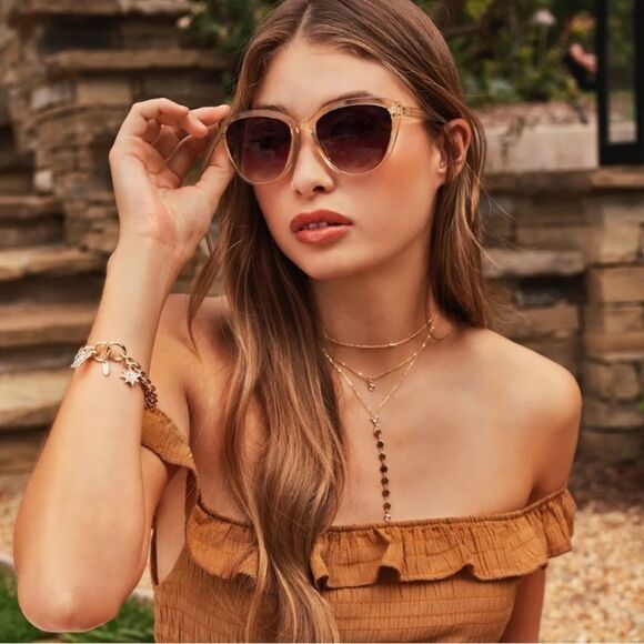 NEW Rachel Zoe Women's Nina Cat Eye Sunglasses in Nude-Crystal Feminine Coquette - Picture 2 of 12